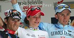 The podium of the Flche Wallonne 2007: Valverde and Rebellin with women's winner Marianne Vos